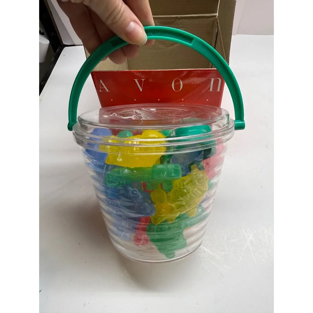 Vintage Avon Tropi-Cool Ice Bucket Set Reusable Tropical Ice Cubes Tongs Box
